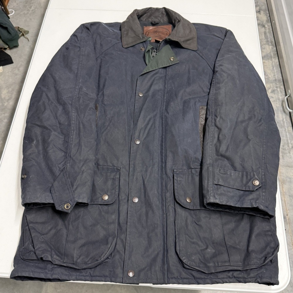Driza-Bone Waxed Cotton Jacket Mens L Navy Blue Excellent Field Coat Utility